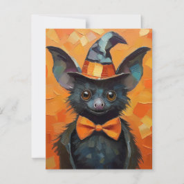 Bat with Patchwork Witch Hat Briefkaart