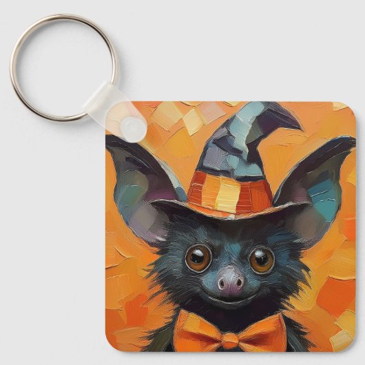 Bat with Patchwork Witch Hat Sleutelhanger (Voorkant)