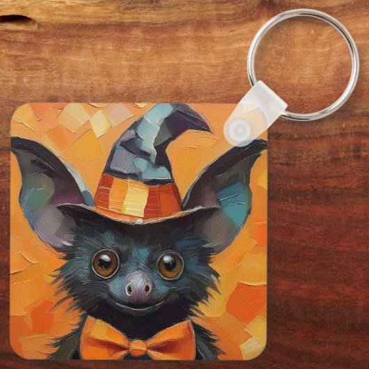 Bat with Patchwork Witch Hat Sleutelhanger (Achterkant)