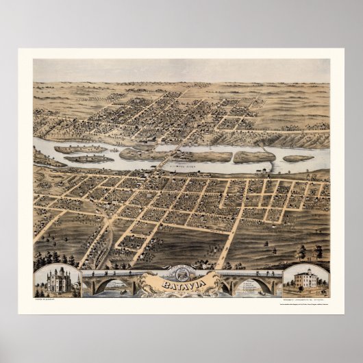 Batavia, IL Panorama Map - 1869 Poster (Voorkant)