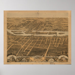 Batavia Illinois 1869 Antiek Panoramic Map Poster