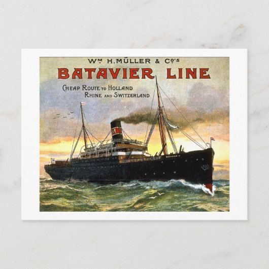 Batavier Line - Vintage Travel Briefkaart (Voorkant)