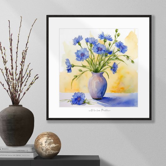 Batchelor Button Blue Wildflower Waterverf Print