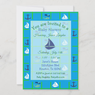 Bateau à voile bleu et vert Invitations thématique