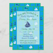 Bateau à voile bleu et vert Invitations thématique (Devant / Derrière)