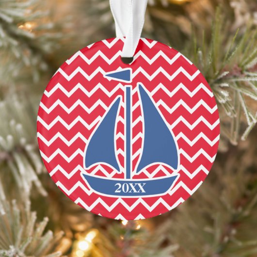Bateau à voile bleu nautique Personnalisé Chevron  (Arbre)