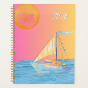Bateau à voile coloré soleil lune océan