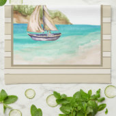 Bateau à voile dans un océan Turquoise serviette d (Plié)