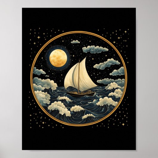 Bateau à voile esthétique céleste Art déco océan S (Devant)
