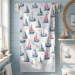 Bateau à voile et nom d'enfants à l'aquarelle mign