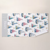 Bateau à voile et nom d'enfants à l'aquarelle mign (Serviette de bain)