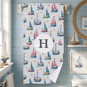 Bateau à voile et nom d'enfants aquarelle mignon