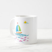 Bateau à voile et poisson rouge Café Mug (Devant gauche)