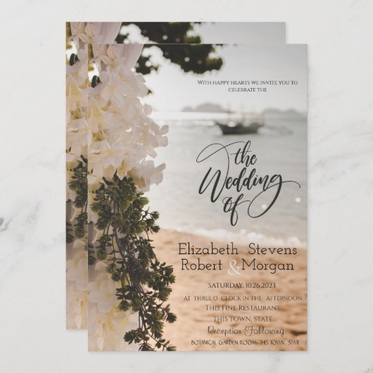 Bateau à voile Fleurs Plage Mariage Invitation (Devant / Derrière)