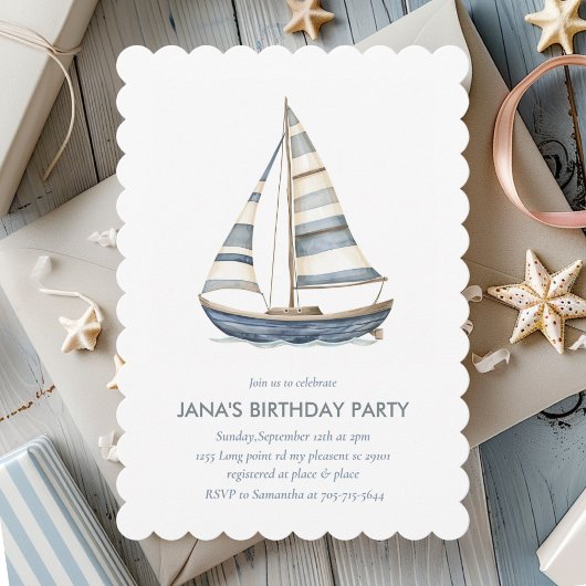 Bateau à voile Nautique Invitations Anniversaire