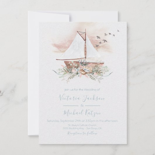 Bateau à voile Nautique invitations de mariage (Devant)