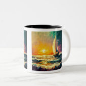 Bateau à voile peint Mug à deux tons, 11 oz (Devant droit)