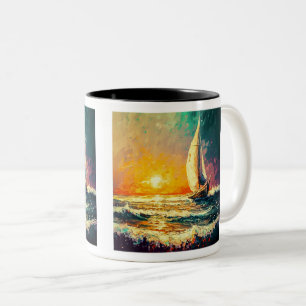 Bateau à voile peint Mug à deux tons, 11 oz