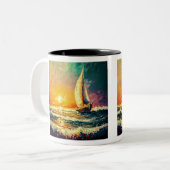 Bateau à voile peint Mug à deux tons, 11 oz (Devant gauche)