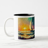 Bateau à voile peint Mug à deux tons, 11 oz (Gauche)