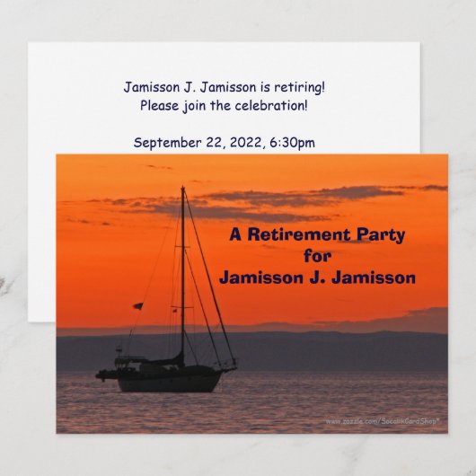 Bateau à voile sur invitation de la fête de retrai (Devant / Derrière)