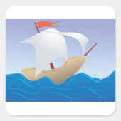 Bateau À Voile Sur Le Sticker Carré Waves (Devant)