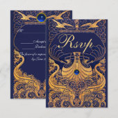 Bateau antique, Dauphins, Or, Bleu Marine Rsvp (Devant / Derrière)