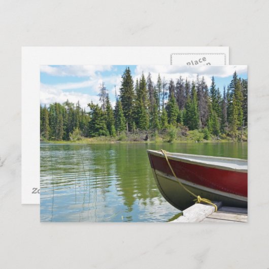 Bateau attaché à quai sur la carte postale du lac (Devant / Derrière)