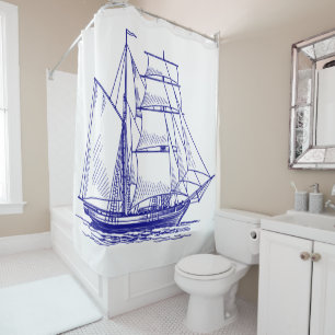 Bateau bleu de bateau à voile de rideau en douche
