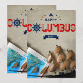 Bateau & Carte Joyeux Columbus Day (Devant / Derrière)