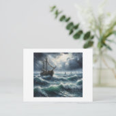 Bateau dans la mer Stormy, Carte postale (Debout devant)