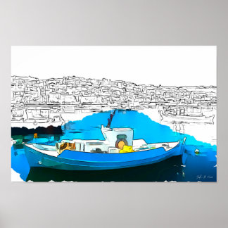 Bateau de pêche en Koroni Harbour A1 - Poster