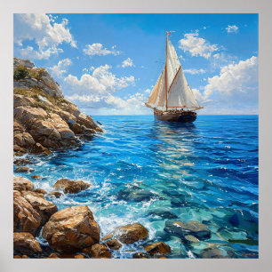 Bateau de voile de paysage marin décoration murale
