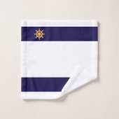 Bateau d'or nautique sur marine bleu & blanc (Gant de toilette)