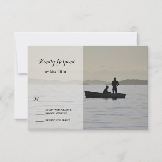 Bateau et couple Silhouette Lake Wedding Cartes RS (Devant)