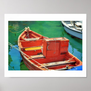 Bateau jaune rouge Eau de la mer verte Poster colo