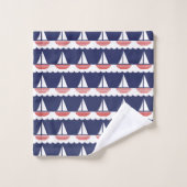 Bateau nautique Motif Marine Bleu et Rouge (Gant de toilette)