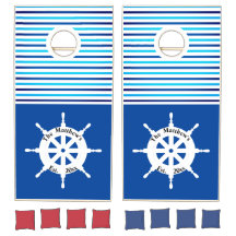 Bateau nautique Roue Bleu Blanc rayé Nom personnal