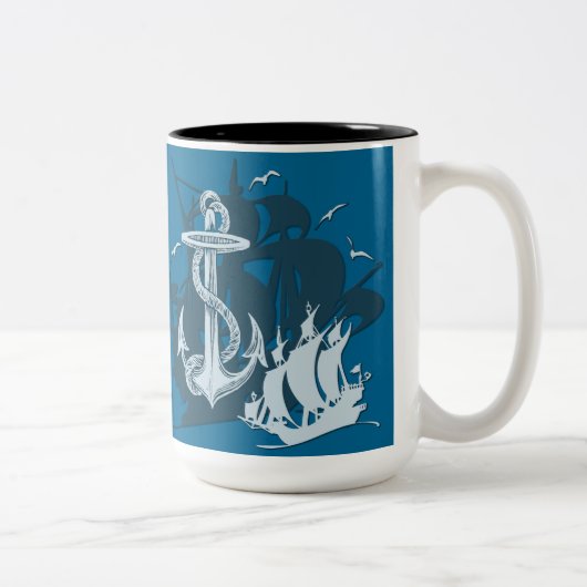 Bateau pirate & Ancre blanc Silhouette Mug (Droit)