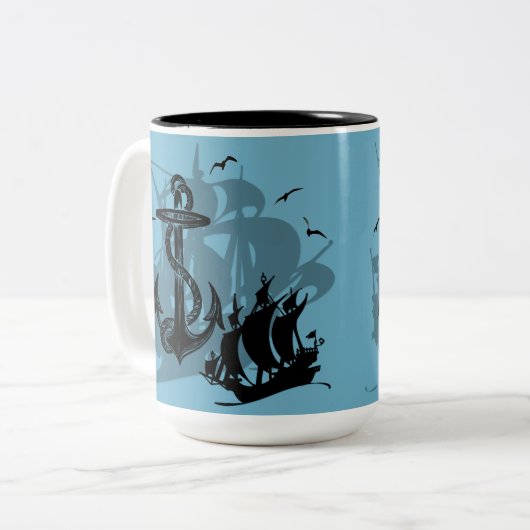 Bateau pirate et Ancre Black Silhouette Mug 2 (Devant gauche)