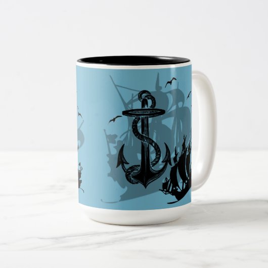 Bateau pirate et Ancre Black Silhouette Mug 2 (Devant droit)