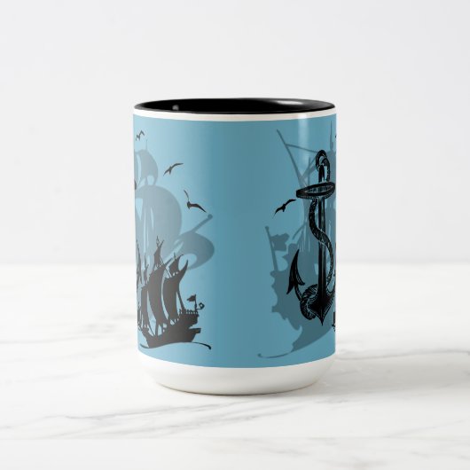 Bateau pirate et Ancre Black Silhouette Mug 2 (Centre)