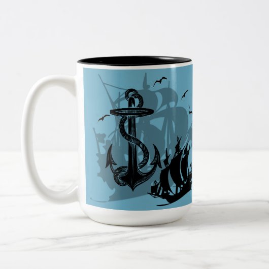 Bateau pirate et Ancre Black Silhouette Mug 2 (Gauche)