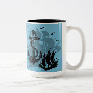 Bateau pirate et Ancre Black Silhouette Mug 2