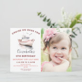 Bateau rose Anniversaire Photo Invitation (Debout devant)