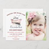 Bateau rose Anniversaire Photo Invitation (Devant / Derrière)