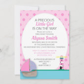 Bateau rose et phare bébé fille Invitation douche (Devant)