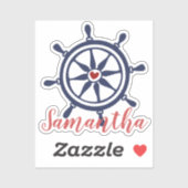 Bateau Sea Life Roue Navy Blue Red Name Sticker (Feuille)