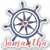 Bateau Sea Life Roue Navy Blue Red Name Sticker (Recto)