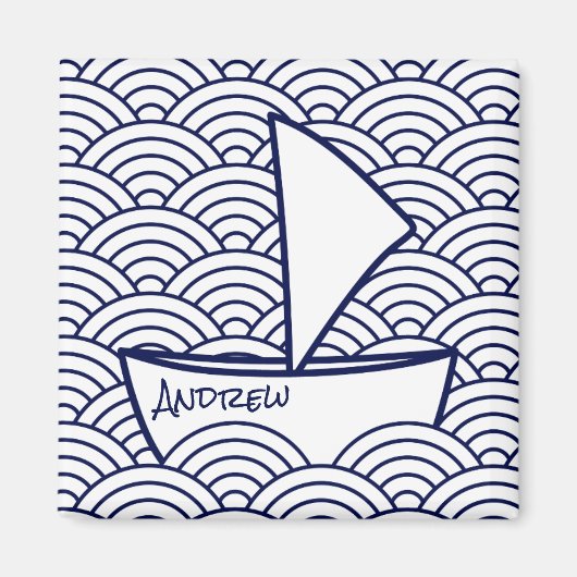 Bateau sur Waves Carré Magnet (Devant)